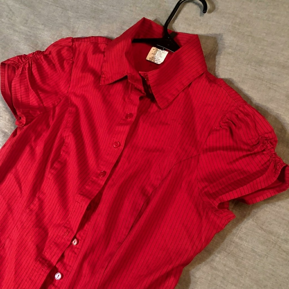 Red & Black Striped Button Up